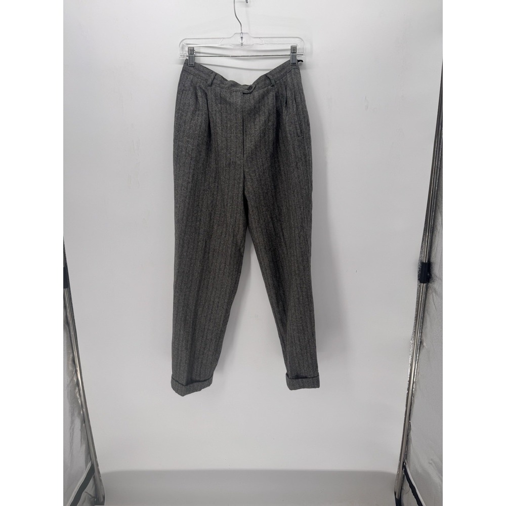 Lauren Ralph Lauren Gray Herringbone Lined Wool Trousers Pants Petite Sz 12 Cuff